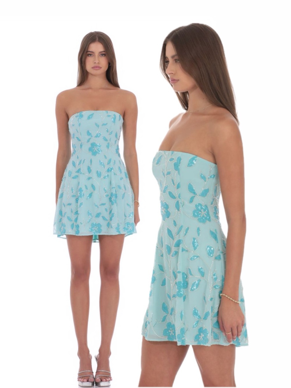 LUCY IN THE SKY Sequin Beaded Flare Strapless Mini Dress Party HOCO⁠ NWT SZ. S